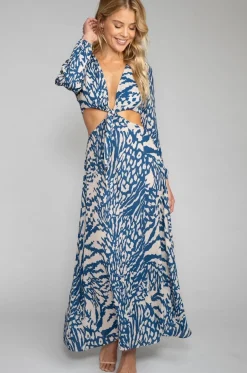 RESA Noelle Maxi Dress - Capri Blue & White Maxi Dress With Sleeves Discount